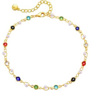 Nojess Gold Silver Ankle Bracelets for Women 18K Gold Anklets for Women Pearl Ankle Bracelet Colorful Crystal Cubic Zirconia Anklets Bracelets Non Tarnish Summer Beach Jewelry Gift in Saudi Arabia