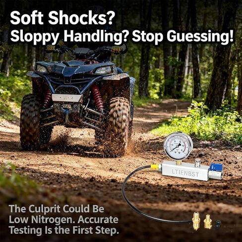 منظم النيتروجين ملء الصدمات مع مقياس النيتروجين 700 رطل لكل بوصة مربعة منظم النيتروجين ملء الصدمات بدون فقدان أداة تشاك متوافقة مع كاواساكي، هوندا، يامادا، ATV، UTV مع صدمة مع صمام شريدر in Kuwait