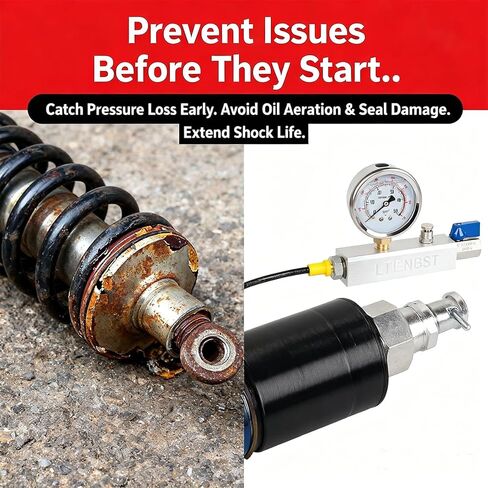 منظم النيتروجين ملء الصدمات مع مقياس النيتروجين 700 رطل لكل بوصة مربعة منظم النيتروجين ملء الصدمات بدون فقدان أداة تشاك متوافقة مع كاواساكي، هوندا، يامادا، ATV، UTV مع صدمة مع صمام شريدر in Kuwait