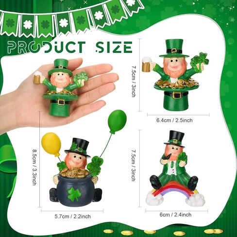 Bucherry St Patrick's Day Leprechaun Figurines Set of 3 Resin Irish Lucky Clover Tabletop Decor for Tiered Tray, Shelf, Mantle Home Decoration in Saudi Arabia