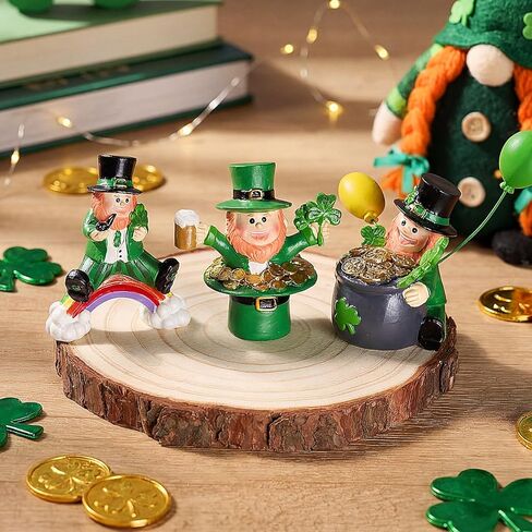Bucherry St Patrick's Day Leprechaun Figurines Set of 3 Resin Irish Lucky Clover Tabletop Decor for Tiered Tray, Shelf, Mantle Home Decoration in Saudi Arabia