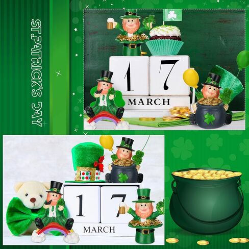 Bucherry St Patrick's Day Leprechaun Figurines Set of 3 Resin Irish Lucky Clover Tabletop Decor for Tiered Tray, Shelf, Mantle Home Decoration in Saudi Arabia