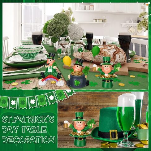 Bucherry St Patrick's Day Leprechaun Figurines Set of 3 Resin Irish Lucky Clover Tabletop Decor for Tiered Tray, Shelf, Mantle Home Decoration in Saudi Arabia