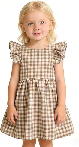 ROYLAMP Summer Girls Gingham Dress Ruffle Sleeves Back Bow Cute Toddler Dresses for Casual Play in Saudi Arabia