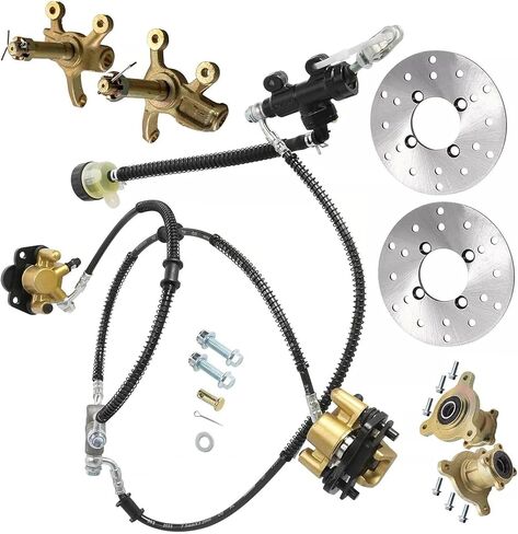 Go Kart Front Steering Spindle Kit with Foot Brake Assembly, 3 Stud Wheel Hubs, Steering Knuckles & Disc Rotors for ATV Quad Buggy Golf Cart Drift Trike 4 Wheelers Mini Bike Taotao Kazuma in Saudi Arabia
