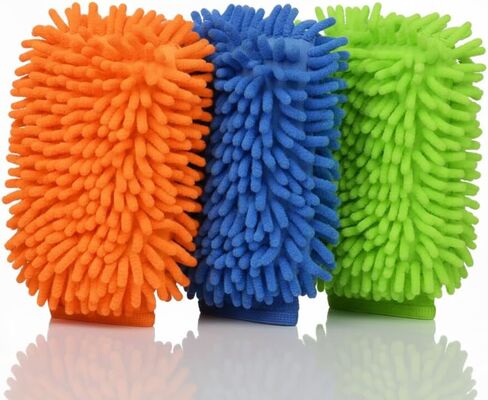 Raeyuan 3-Pack Car Wash Mitt, Premium Chenille Microfiber Wash Glove for Auto Detailing, Scratch Free & Lint Free Cleaning Kit with Elastic Cuff, Color Coded System (Blue, Orange, Green) in Saudi Arabia