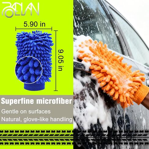 Raeyuan 3-Pack Car Wash Mitt, Premium Chenille Microfiber Wash Glove for Auto Detailing, Scratch Free & Lint Free Cleaning Kit with Elastic Cuff, Color Coded System (Blue, Orange, Green) in Saudi Arabia