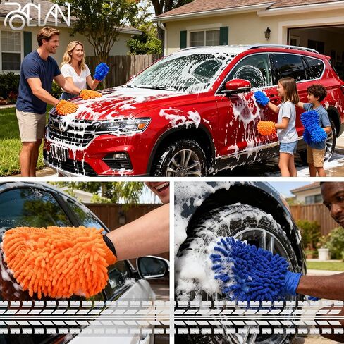 Raeyuan 3-Pack Car Wash Mitt, Premium Chenille Microfiber Wash Glove for Auto Detailing, Scratch Free & Lint Free Cleaning Kit with Elastic Cuff, Color Coded System (Blue, Orange, Green) in Saudi Arabia