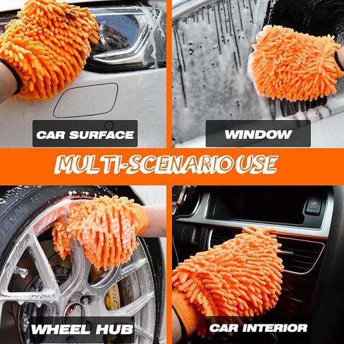 Raeyuan 3-Pack Car Wash Mitt, Premium Chenille Microfiber Wash Glove for Auto Detailing, Scratch Free & Lint Free Cleaning Kit with Elastic Cuff, Color Coded System (Blue, Orange, Green) in Saudi Arabia