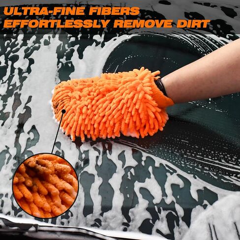 Raeyuan 3-Pack Car Wash Mitt, Premium Chenille Microfiber Wash Glove for Auto Detailing, Scratch Free & Lint Free Cleaning Kit with Elastic Cuff, Color Coded System (Blue, Orange, Green) in Saudi Arabia