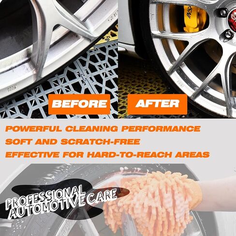 Raeyuan 3-Pack Car Wash Mitt, Premium Chenille Microfiber Wash Glove for Auto Detailing, Scratch Free & Lint Free Cleaning Kit with Elastic Cuff, Color Coded System (Blue, Orange, Green) in Saudi Arabia