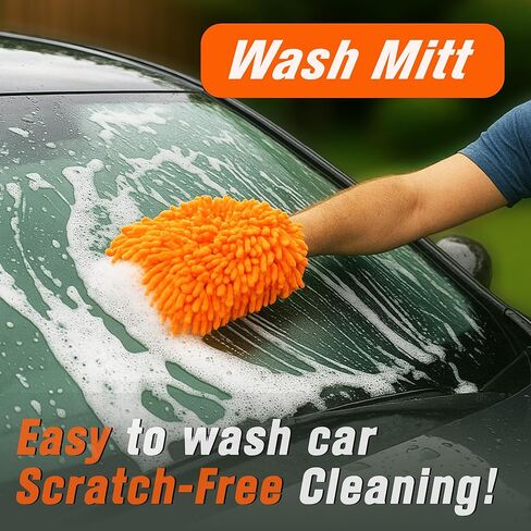 Raeyuan 3-Pack Car Wash Mitt, Premium Chenille Microfiber Wash Glove for Auto Detailing, Scratch Free & Lint Free Cleaning Kit with Elastic Cuff, Color Coded System (Blue, Orange, Green) in Saudi Arabia
