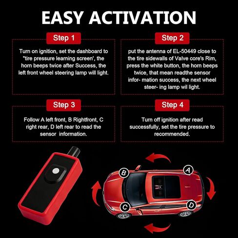 أداة إعادة تعلم TPMS لنظام مراقبة ضغط الإطارات التلقائي، أداة إعادة ضبط TPMS فعالة، جهاز تنشيط مستشعر ضغط الإطارات، عالمي لمعظم شاحنات السيارات وسيارات الدفع الرباعي (أسود، وليس بطارية) in Saudi Arabia