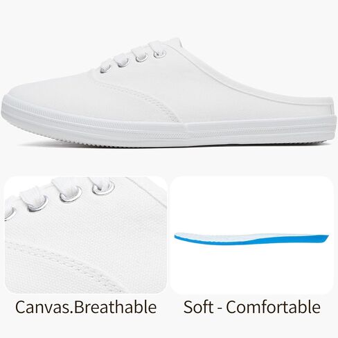 TUOPIN Women's White Slip-On Canvas Loafers Shoes Comfortable Lightweight Mules,Breathable Casual Walking Shoes for Everyday Wear in Saudi Arabia
