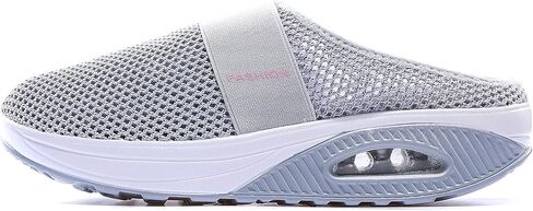 Womens Backless Walking Sneakers Breathable Mesh Air Cushion Slip-on Mule Shoes Open Back Closed Toe with Arch-Support Light Gray in Saudi Arabia