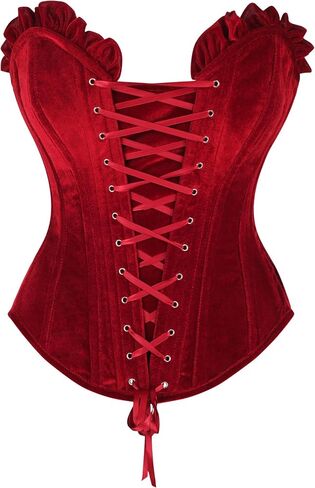 Daisy corsets Women's Daisy Corsets Top Drawer Dark Red Velvet Lace-up Steel Boned Overbust Corset in Saudi Arabia
