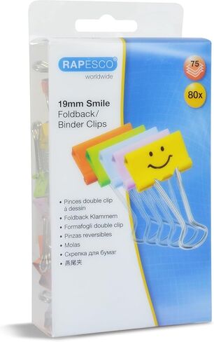 RAPESCO 1428 Smile Foldback 3/4" Clips, Assorted Colours, Pack of 80 in Kuwait