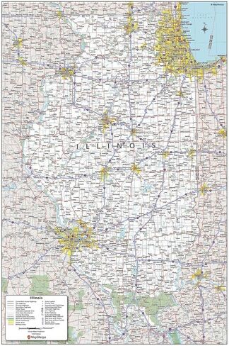 MapSherpa: خريطة حائط ولاية إلينوي - مضغوط - ملصق مقاس 16 × 24 بوصة - تصفيح أمامي in Kuwait