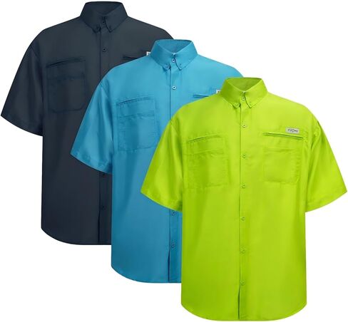 Men's Fishing Shirt 3-Pack, UPF 50+ Quick-Dry Short Sleeve Shirts with Multiple Pockets for Outdoor Activities in Saudi Arabia