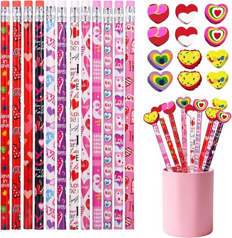 مجموعة قرطاسية مكونة من 48 قلم رصاص لعيد الحب مع ممحاة، 24 قلم رصاص لعيد الحب في 12 نمطًا، 24 ممحاة قلب في 6 أنماط، هدايا جوائز الفصل الدراسي in Kuwait