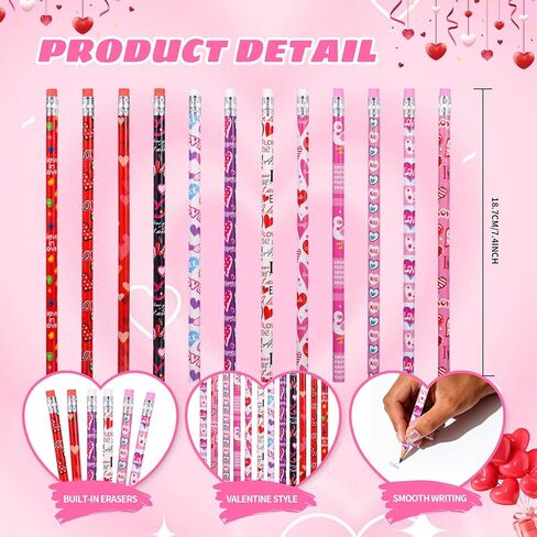 مجموعة قرطاسية مكونة من 48 قلم رصاص لعيد الحب مع ممحاة، 24 قلم رصاص لعيد الحب في 12 نمطًا، 24 ممحاة قلب في 6 أنماط، هدايا جوائز الفصل الدراسي in Kuwait