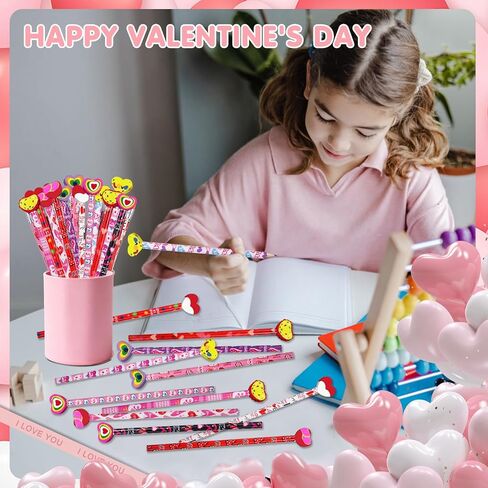 مجموعة قرطاسية مكونة من 48 قلم رصاص لعيد الحب مع ممحاة، 24 قلم رصاص لعيد الحب في 12 نمطًا، 24 ممحاة قلب في 6 أنماط، هدايا جوائز الفصل الدراسي in Kuwait