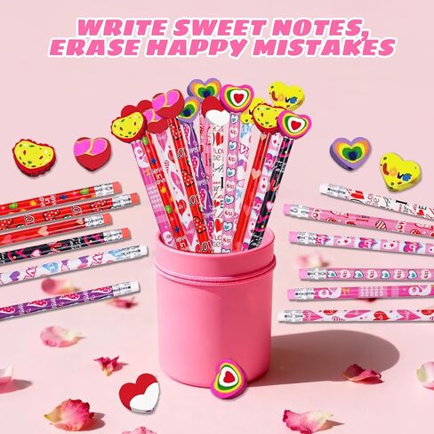 مجموعة قرطاسية مكونة من 48 قلم رصاص لعيد الحب مع ممحاة، 24 قلم رصاص لعيد الحب في 12 نمطًا، 24 ممحاة قلب في 6 أنماط، هدايا جوائز الفصل الدراسي in Kuwait