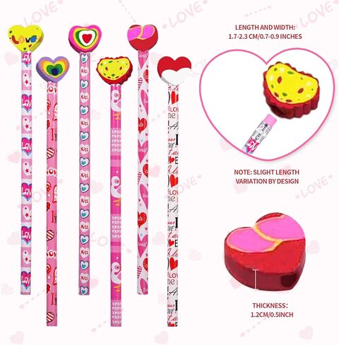 مجموعة قرطاسية مكونة من 48 قلم رصاص لعيد الحب مع ممحاة، 24 قلم رصاص لعيد الحب في 12 نمطًا، 24 ممحاة قلب في 6 أنماط، هدايا جوائز الفصل الدراسي in Kuwait