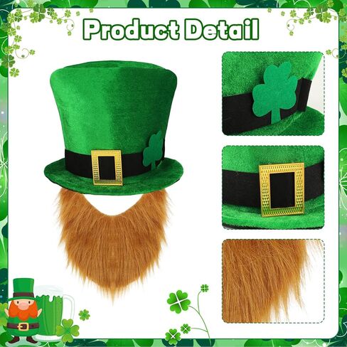 6pcs St Patricks Day Costume for Men, Irish Plaid Green Kilt with Suspenders Socks Leprechaun Hat Beard and Cup Necklace in Saudi Arabia