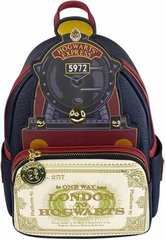 حقيبة ظهر Loungefly Harry Potter Hogwarts Express Mini، جلد نباتي، 9 عرض × 10.5 ارتفاع × 4.5 عمق، مطبوعة برقائق ذهبية، تفاصيل منقوشة، أشرطة قابلة للتعديل in Saudi Arabia