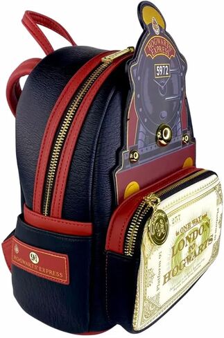 حقيبة ظهر Loungefly Harry Potter Hogwarts Express Mini، جلد نباتي، 9 عرض × 10.5 ارتفاع × 4.5 عمق، مطبوعة برقائق ذهبية، تفاصيل منقوشة، أشرطة قابلة للتعديل in Saudi Arabia