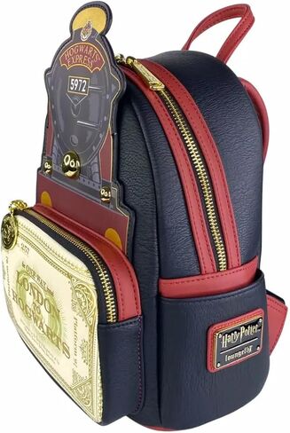 حقيبة ظهر Loungefly Harry Potter Hogwarts Express Mini، جلد نباتي، 9 عرض × 10.5 ارتفاع × 4.5 عمق، مطبوعة برقائق ذهبية، تفاصيل منقوشة، أشرطة قابلة للتعديل in Saudi Arabia