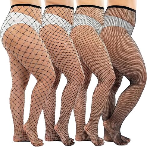 4 Pairs Women's Plus Size Fishnet Tights Stockings High Waist Pantyhose Stockings for Women in Saudi Arabia