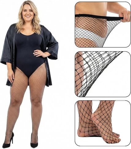 4 Pairs Women's Plus Size Fishnet Tights Stockings High Waist Pantyhose Stockings for Women in Saudi Arabia