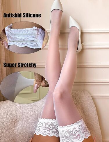 Thigh High Lace Stockings for Women Antiskid Silicone Non-Slip Lace Tights Sheer Pantyhose Hosiery in Saudi Arabia