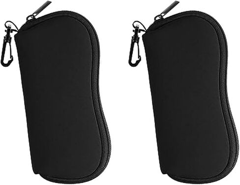 2Pack Black Eyeglass Case with Carabiner Zipper Sunglass Pouch for Glasses Soft Protective Travel Case for Men Women in Saudi Arabia