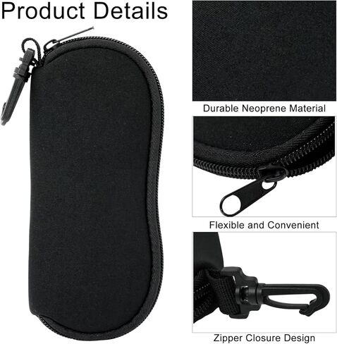 2Pack Black Eyeglass Case with Carabiner Zipper Sunglass Pouch for Glasses Soft Protective Travel Case for Men Women in Saudi Arabia