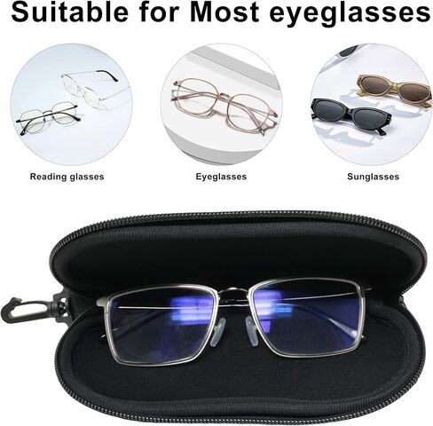 2Pack Black Eyeglass Case with Carabiner Zipper Sunglass Pouch for Glasses Soft Protective Travel Case for Men Women in Saudi Arabia