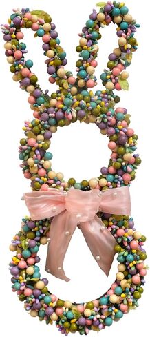 18 Inch Easter Bunny Berries Wreath for Front Door, Spring Easter Twig Bunny Ribbon Bow Wreath for Indoor Outdoor, Easter Wreath Decorations for Easter in Saudi Arabia