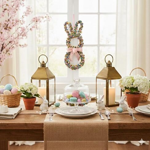 18 Inch Easter Bunny Berries Wreath for Front Door, Spring Easter Twig Bunny Ribbon Bow Wreath for Indoor Outdoor, Easter Wreath Decorations for Easter in Saudi Arabia