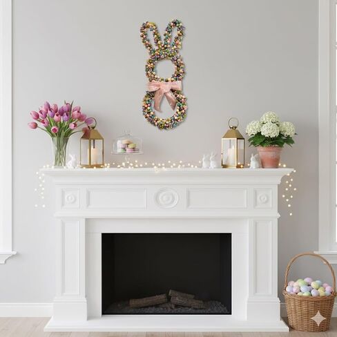 18 Inch Easter Bunny Berries Wreath for Front Door, Spring Easter Twig Bunny Ribbon Bow Wreath for Indoor Outdoor, Easter Wreath Decorations for Easter in Saudi Arabia
