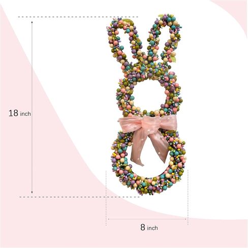 18 Inch Easter Bunny Berries Wreath for Front Door, Spring Easter Twig Bunny Ribbon Bow Wreath for Indoor Outdoor, Easter Wreath Decorations for Easter in Saudi Arabia