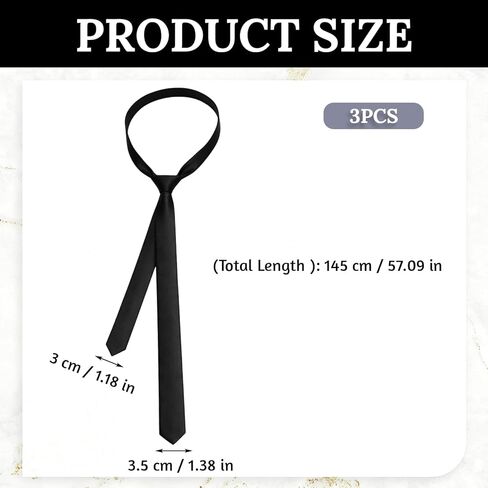 3PCS Skinny Black Ties, Black Skinny Tie for Formal Events, Skinny Tie for Business and Wedding Occasions, Black Tie for Women and Men, 3CM Ultra Slim Necktie in Kuwait