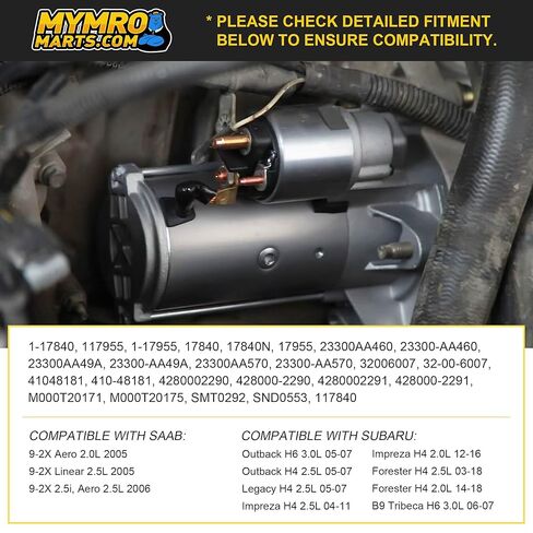 Starter for 2003-2018 Subaru Forester 2.5L, 2004-2011 Impreza 2.5L & 2005-2007 Legacy/Outback - Replaces 428000-2290, SMT0292 41048181 | Fits EJ25 Engine in Saudi Arabia