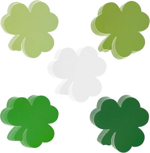 50 Pcs St. Patrick's Day Shamrock Cutouts Paper Irish Cardboard Paper Cutting Lucky Green and White Clover Shape Cut Outs for DIY Crafts Bulletin Board Decorations Classroom School Party Decor in Saudi Arabia