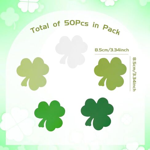 50 Pcs St. Patrick's Day Shamrock Cutouts Paper Irish Cardboard Paper Cutting Lucky Green and White Clover Shape Cut Outs for DIY Crafts Bulletin Board Decorations Classroom School Party Decor in Saudi Arabia