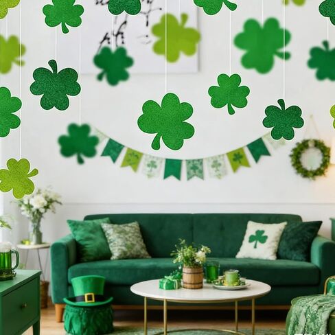 50 Pcs St. Patrick's Day Shamrock Cutouts Paper Irish Cardboard Paper Cutting Lucky Green and White Clover Shape Cut Outs for DIY Crafts Bulletin Board Decorations Classroom School Party Decor in Saudi Arabia