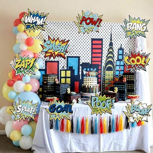 Tinlade 10 Pcs Hero Paper Cutouts Hero Themed Party Decorations Action Sign Reusable Action Sound Effect Paper Sign Photo Props for Birthday Party Favor Supplies Wall Decor in Saudi Arabia