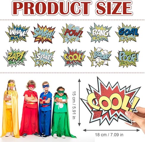 Tinlade 10 Pcs Hero Paper Cutouts Hero Themed Party Decorations Action Sign Reusable Action Sound Effect Paper Sign Photo Props for Birthday Party Favor Supplies Wall Decor in Saudi Arabia