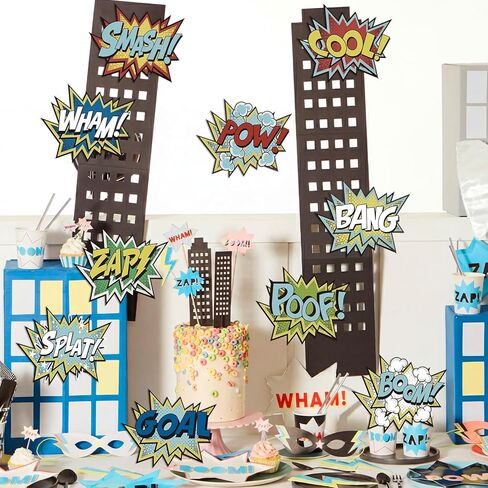 Tinlade 10 Pcs Hero Paper Cutouts Hero Themed Party Decorations Action Sign Reusable Action Sound Effect Paper Sign Photo Props for Birthday Party Favor Supplies Wall Decor in Saudi Arabia